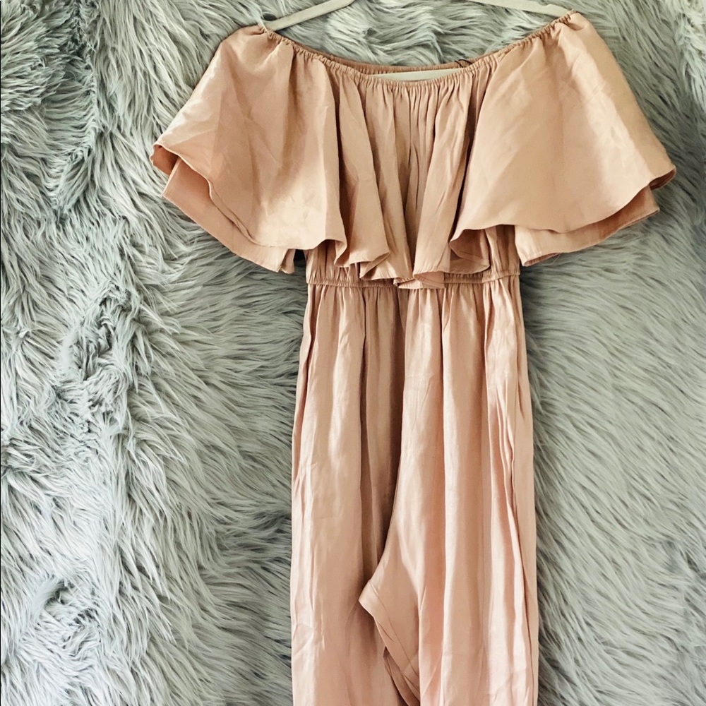 Blush off the shoulder jumpsuit